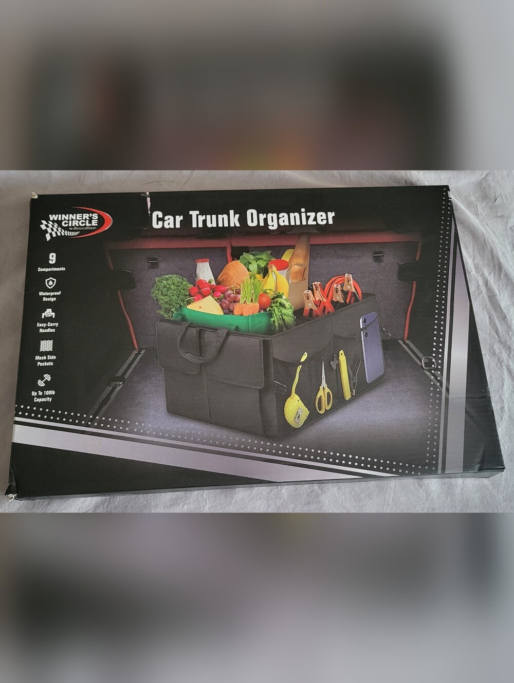 Black Car Trunk Organizer with Multiple Pockets